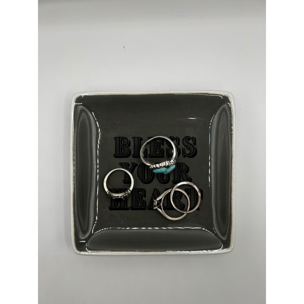 Bless Your Heart Ceramic Trinket Dish Grey Square Jewelry‎ Tray Valet Bowl - Picture 4 of 4